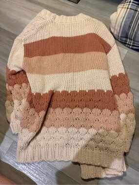 Polagram Striped Crewneck Sweater in Cream, Rust & Blush